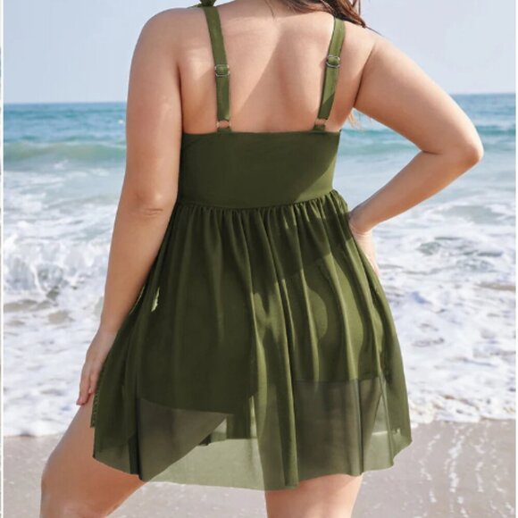 BloomChic Size M Sculpt Waist Ruched Split Hem Swim Dress us 10 - Picture 2 of 6
